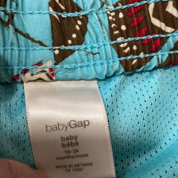 Baby GAP Sky Blue Swim Trunks with Brown, Cream & Red Tropical Flowers - Picture 6 of 7